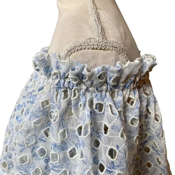 ML Monique Lhuillier Blue White Eyelet Off Shoulder Blouse Size Small - Picture 7 of 16